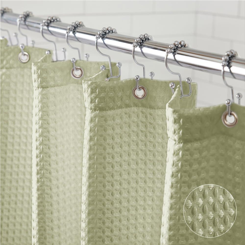 imageGORILLA GRIP Waffle Shower Curtain Thick Weighted Fabric Wrinkle and Rust Resistant Classic Hotel Quality Design Heavy Duty Long Curtains for Bathroom Showers Bath Tubs Machine Wash 72x72 WhiteSage