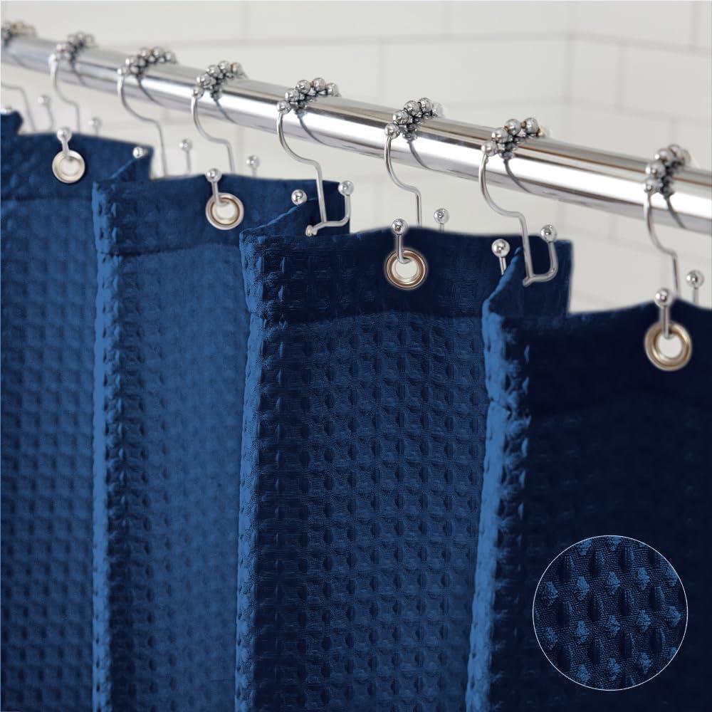 imageGORILLA GRIP Waffle Shower Curtain Thick Weighted Fabric Wrinkle and Rust Resistant Classic Hotel Quality Design Heavy Duty Long Curtains for Bathroom Showers Bath Tubs Machine Wash 72x72 WhiteNavy