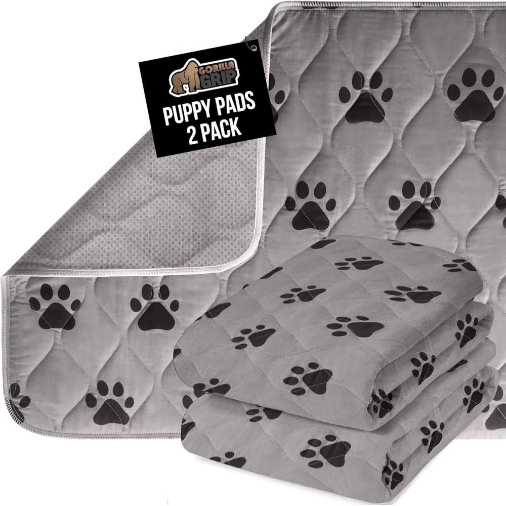 imageGORILLA GRIP Washable Puppy Pads 40x26 Slip Resistant Dog Crate Mat Waterproof Cloth Pee Pad for Training Puppies in Playpen Reusable Pet Incontinence Blanket Protects Sofa Furniture FloorsPaw Gray
