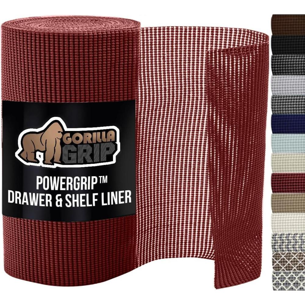 imageGORILLA GRIP powerGRIP Drawer Shelf and Cabinet Liner Thick Strong Hold NonAdhesive Liners Protect Kitchen Cabinets and Cupboard Bathroom Drawers Easy Install Breathable Mat 12 x20 GrayRed
