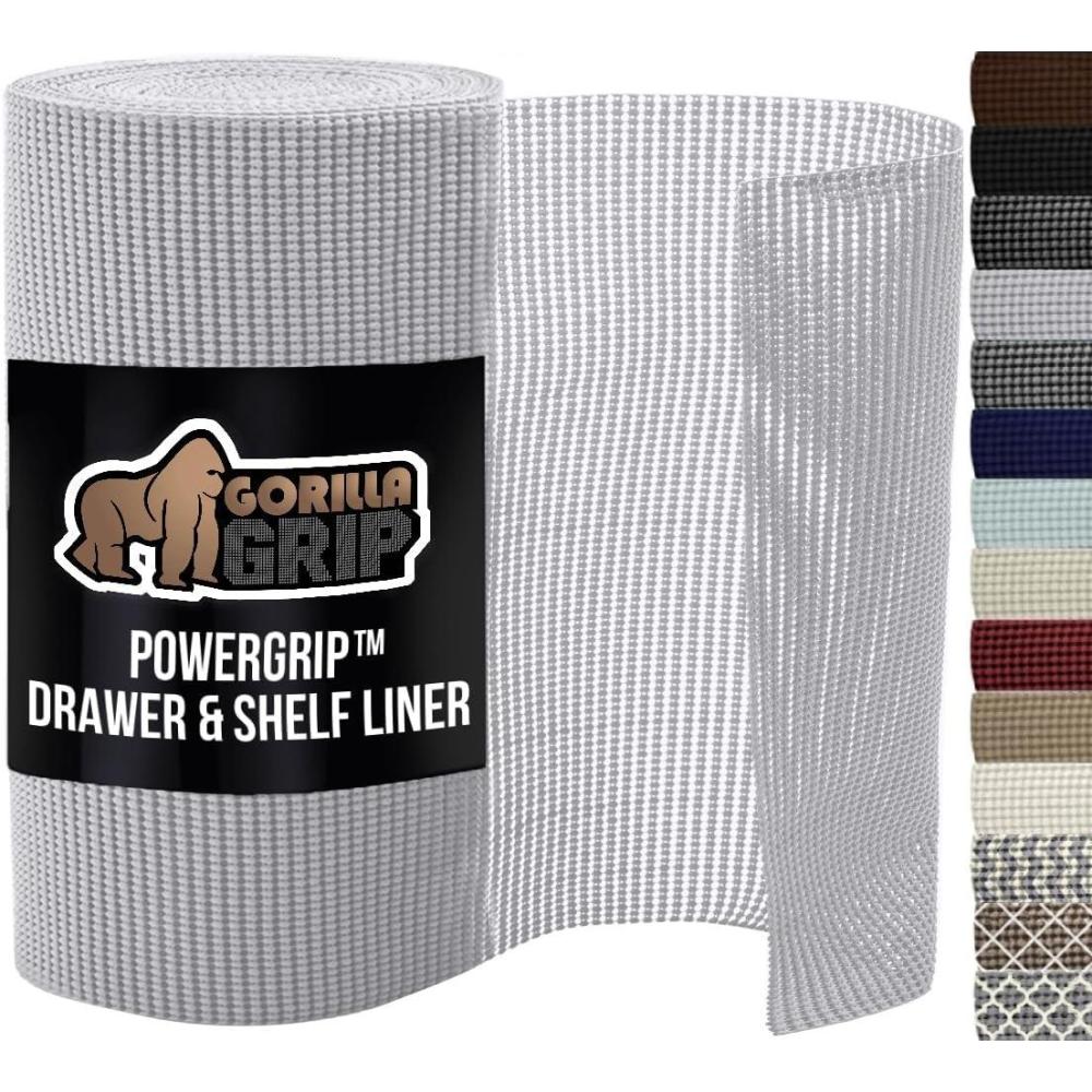 imageGORILLA GRIP powerGRIP Drawer Shelf and Cabinet Liner Thick Strong Hold NonAdhesive Liners Protect Kitchen Cabinets and Cupboard Bathroom Drawers Easy Install Breathable Mat 12 x20 GrayLight Gray