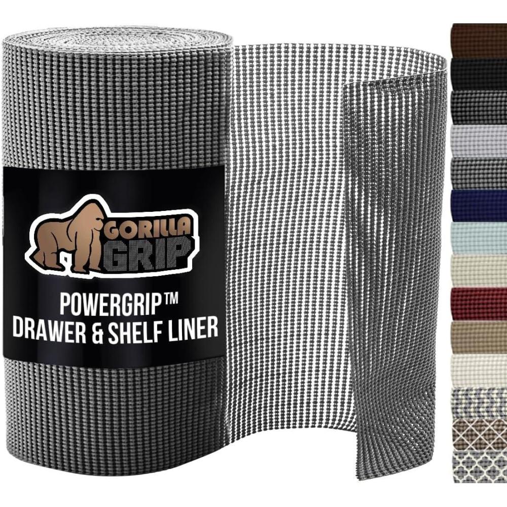 imageGORILLA GRIP powerGRIP Drawer Shelf and Cabinet Liner Thick Strong Hold NonAdhesive Liners Protect Kitchen Cabinets and Cupboard Bathroom Drawers Easy Install Breathable Mat 12 x20 GrayGray