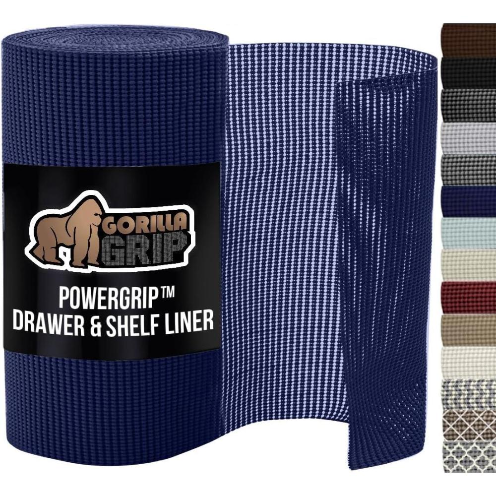 imageGORILLA GRIP powerGRIP Drawer Shelf and Cabinet Liner Thick Strong Hold NonAdhesive Liners Protect Kitchen Cabinets and Cupboard Bathroom Drawers Easy Install Breathable Mat 12 x20 GrayNavy