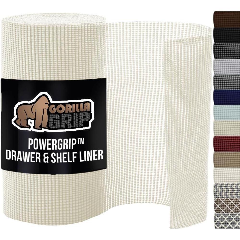 imageGORILLA GRIP powerGRIP Drawer Shelf and Cabinet Liner Thick Strong Hold NonAdhesive Liners Protect Kitchen Cabinets and Cupboard Bathroom Drawers Easy Install Breathable Mat 12 x20 GraySnow White