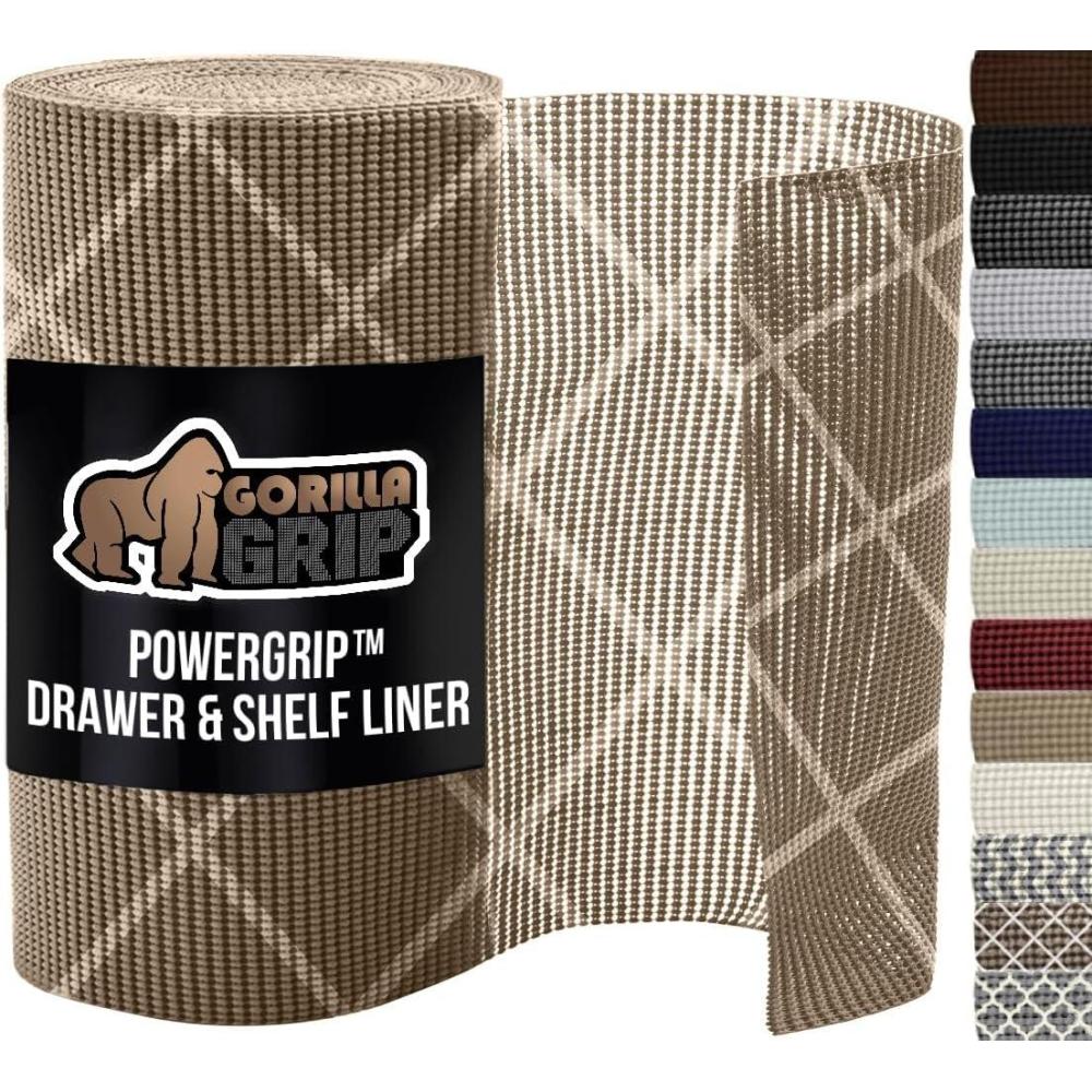 imageGORILLA GRIP powerGRIP Drawer Shelf and Cabinet Liner Thick Strong Hold NonAdhesive Liners Protect Kitchen Cabinets and Cupboard Bathroom Drawers Easy Install Breathable Mat 12 x20 GrayDiamond BeigeIvory