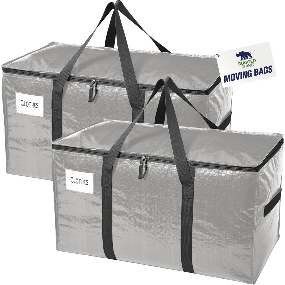 imageRUGGED RHINO Heavy Duty Extra Large Blue Moving Bags Durable Bag with Strong Handles and Zipper Moving Boxes Alternative for College Packing Holiday Dcor Space Saving Storage with Label 2 PackSilver