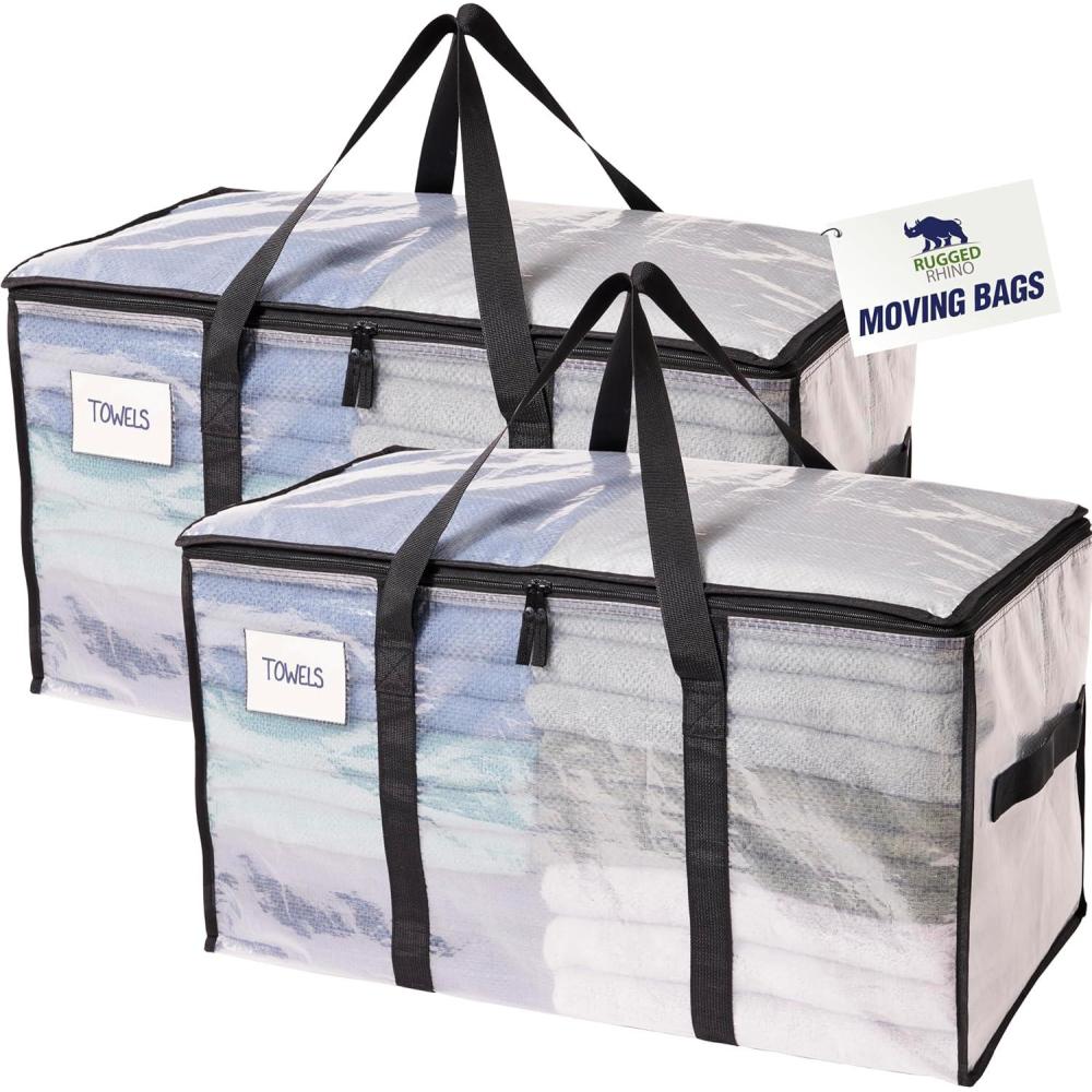 imageRUGGED RHINO Heavy Duty Extra Large Blue Moving Bags Durable Bag with Strong Handles and Zipper Moving Boxes Alternative for College Packing Holiday Dcor Space Saving Storage with Label 2 PackTranslucent