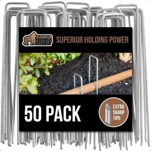 GORILLA GRIP 100 Pack Strong Galvanized Steel Landscape Staples, Rust-Resistant Sharp Tips, Plant and Garden Stakes, Adjustable Ground Yard Anchors, Outdoor Metal Landscaping Pins for Lawn, 6 Inch(50 Pack)