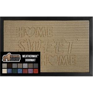 GORILLA GRIP 100% Waterproof All-Season WeatherMax Doormat US Designed Natural Rubber, Stain and Fade Resistant, Low Profile Indoor Outdoor Door Mats, Easy Clean Patio Mat, 17×29, Steel Chevron(Almond Home Sweet Home)