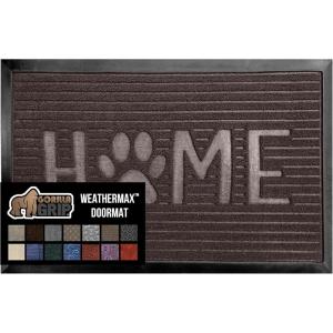 GORILLA GRIP 100% Waterproof All-Season WeatherMax Doormat US Designed Natural Rubber, Stain and Fade Resistant, Low Profile Indoor Outdoor Door Mats, Easy Clean Patio Mat, 17×29, Steel Chevron(Espresso Home Paw)