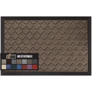 GORILLA GRIP 100% Waterproof All-Season WeatherMax Doormat US Designed Natural Rubber, Stain and Fade Resistant, Low Profile Indoor Outdoor Door Mats, Easy Clean Patio Mat, 17×29, Steel Chevron(Latte Quatrefoil)