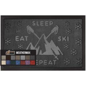 GORILLA GRIP 100% Waterproof All-Season WeatherMax Doormat US Designed Natural Rubber, Stain and Fade Resistant, Low Profile Indoor Outdoor Door Mats, Easy Clean Patio Mat, 17×29, Steel Chevron(Graphite Skiing)