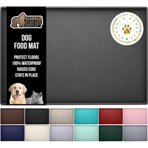 GORILLA GRIP 100% Waterproof Raised Edge BPA Free Silicone Pet Feeding Mat, Dog Cat Food Mats Contain Spills Protects Floors, Placemats for Cats and Dogs Water Bowl, Pets Accessories 18.5×11.5 Gray(Charcoal)