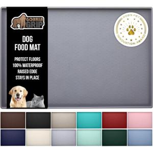 GORILLA GRIP 100% Waterproof Raised Edge BPA Free Silicone Pet Feeding Mat, Dog Cat Food Mats Contain Spills Protects Floors, Placemats for Cats and Dogs Water Bowl, Pets Accessories 18.5×11.5 Gray(Gray)