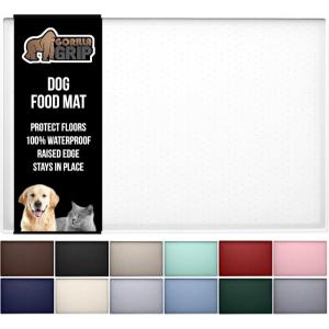 GORILLA GRIP 100% Waterproof Raised Edge BPA Free Silicone Pet Feeding Mat, Dog Cat Food Mats Contain Spills Protects Floors, Placemats for Cats and Dogs Water Bowl, Pets Accessories 18.5×11.5 Gray(White)