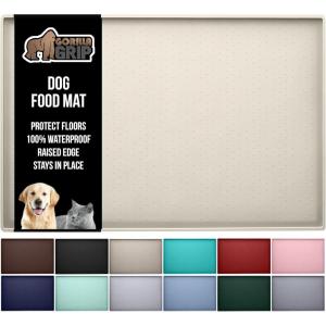 GORILLA GRIP 100% Waterproof Raised Edge BPA Free Silicone Pet Feeding Mat, Dog Cat Food Mats Contain Spills Protects Floors, Placemats for Cats and Dogs Water Bowl, Pets Accessories 18.5×11.5 Gray(Cream)
