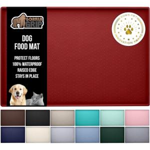 GORILLA GRIP 100% Waterproof Raised Edge BPA Free Silicone Pet Feeding Mat, Dog Cat Food Mats Contain Spills Protects Floors, Placemats for Cats and Dogs Water Bowl, Pets Accessories 18.5×11.5 Gray(Red)