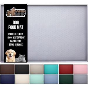 GORILLA GRIP 100% Waterproof Raised Edge BPA Free Silicone Pet Feeding Mat, Dog Cat Food Mats Contain Spills Protects Floors, Placemats for Cats and Dogs Water Bowl, Pets Accessories 18.5×11.5 Gray(Light Gray)