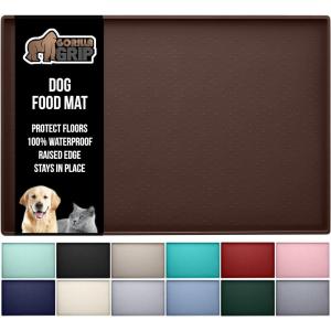 GORILLA GRIP 100% Waterproof Raised Edge BPA Free Silicone Pet Feeding Mat, Dog Cat Food Mats Contain Spills Protects Floors, Placemats for Cats and Dogs Water Bowl, Pets Accessories 18.5×11.5 Gray(Brown)
