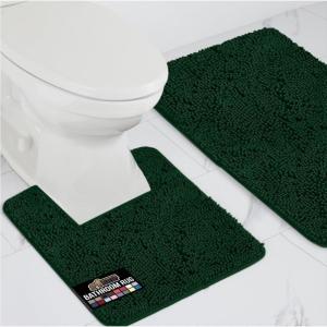 GORILLA GRIP Area Rug Sets 3 Piece, Bath Mat Set and Oval Toilet Base with Rubber Backing, Plush Absorbent Shaggy Chenille Washable Mats, Includes 24×19.5, 24×17 and 30×20 Inch Rugs, Grey(Hunter)