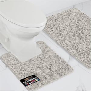 GORILLA GRIP Area Rug Sets 3 Piece, Bath Mat Set and Oval Toilet Base with Rubber Backing, Plush Absorbent Shaggy Chenille Washable Mats, Includes 24×19.5, 24×17 and 30×20 Inch Rugs, Grey(Light Gray)