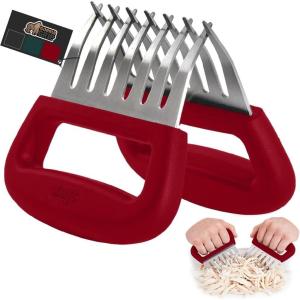 GORILLA GRIP BPA-Free Chicken Shredder Meat Claws, Sharp Stainless Steel Food Shredding Fork, Comfortable Handle, Easily Shred Pulled Pork, Taco Meats, Kitchen Smoker BBQ Tool, Dishwasher Safe, Black(Red)