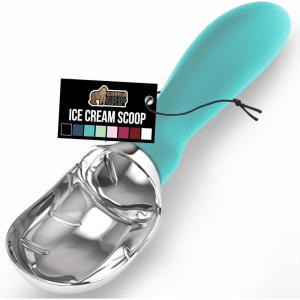 GORILLA GRIP BPA-Free Heavy Duty Ice Cream Scoop, Comfortable Ergonomic Handle, Professional Grade Scooper for Perfect Round Scoops, Spoon Frozen Hard Gelato, Sorbet, Cookie Dough, Kitchen Tool, Black(Turquoise)