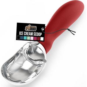 GORILLA GRIP BPA-Free Heavy Duty Ice Cream Scoop, Comfortable Ergonomic Handle, Professional Grade Scooper for Perfect Round Scoops, Spoon Frozen Hard Gelato, Sorbet, Cookie Dough, Kitchen Tool, Black(Red)