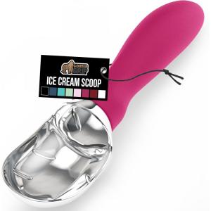 GORILLA GRIP BPA-Free Heavy Duty Ice Cream Scoop, Comfortable Ergonomic Handle, Professional Grade Scooper for Perfect Round Scoops, Spoon Frozen Hard Gelato, Sorbet, Cookie Dough, Kitchen Tool, Black(Hot Pink)