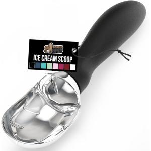 GORILLA GRIP BPA-Free Heavy Duty Ice Cream Scoop, Comfortable Ergonomic Handle, Professional Grade Scooper for Perfect Round Scoops, Spoon Frozen Hard Gelato, Sorbet, Cookie Dough, Kitchen Tool, Black(Black)