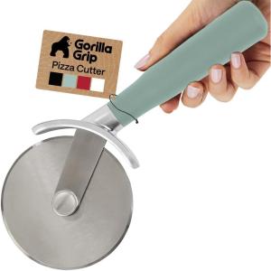 GORILLA GRIP BPA-Free Large Pizza Cutter Wheel, 9 Inch, Sharp Stainless Steel Blade, Slip Resistant Handle with Thumb Guard Protection, Slice Thick or Thin Pizzas, Pie, Pastries in Seconds, Black(Mint)