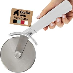 GORILLA GRIP BPA-Free Large Pizza Cutter Wheel, 9 Inch, Sharp Stainless Steel Blade, Slip Resistant Handle with Thumb Guard Protection, Slice Thick or Thin Pizzas, Pie, Pastries in Seconds, Black(White)