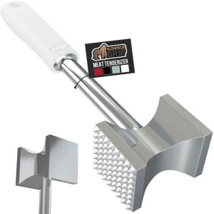 GORILLA GRIP BPA-Free Patented Dual-Sided Meat Tenderizer Tool, Soft Comfortable Handle, Heavy Duty Kitchen Mallet for Steak, Beef, Cutlets, Commercial Grade Chicken Pounder, Dishwasher Safe, Black(White)