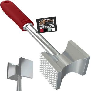 GORILLA GRIP BPA-Free Patented Dual-Sided Meat Tenderizer Tool, Soft Comfortable Handle, Heavy Duty Kitchen Mallet for Steak, Beef, Cutlets, Commercial Grade Chicken Pounder, Dishwasher Safe, Black(Red)