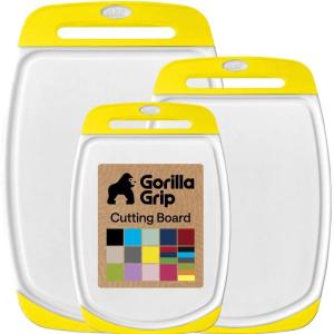GORILLA GRIP BPA-Free Reversible Kitchen Cutting Board Set of 3, US Designed, Nonporous, Juice Grooves Catch Liquid, Slip Resistant Border, Dishwasher Safe, Durable Large Food Chopping Boards, Aqua(Lemon/White)