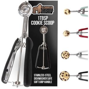 GORILLA GRIP BPA-Free Stainless Steel Cookie Scoop, 1 TBSP Scooper #60, Soft Grip Handle, Easy Food Release, Create Even Portion Sizes, Multipurpose Kitchen Melon Baller, Meatball Spring Scoops, Black(Black)