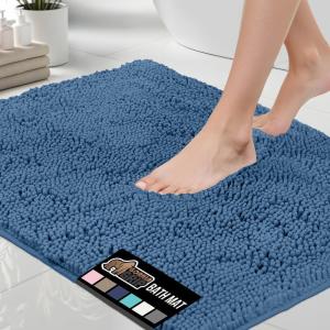 GORILLA GRIP Bath Rug Mat 30×20, Thick Soft Absorbent Chenille, Quick Dry Microfiber Mats, Rubber Backing Washable Shower Floor Rugs, US Designed Bathroom Bathmat Home Decor Accessories, Grey(Blue)