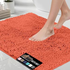 GORILLA GRIP Bath Rug Mat 30×20, Thick Soft Absorbent Chenille, Quick Dry Microfiber Mats, Rubber Backing Washable Shower Floor Rugs, US Designed Bathroom Bathmat Home Decor Accessories, Grey(Coral)