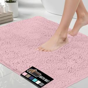 GORILLA GRIP Bath Rug Mat 30×20, Thick Soft Absorbent Chenille, Quick Dry Microfiber Mats, Rubber Backing Washable Shower Floor Rugs, US Designed Bathroom Bathmat Home Decor Accessories, Grey(Light Pink)