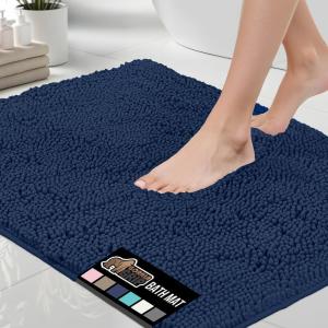 GORILLA GRIP Bath Rug Mat 30×20, Thick Soft Absorbent Chenille, Quick Dry Microfiber Mats, Rubber Backing Washable Shower Floor Rugs, US Designed Bathroom Bathmat Home Decor Accessories, Grey(Navy)