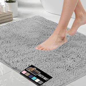GORILLA GRIP Bath Rug Mat 30×20, Thick Soft Absorbent Chenille, Quick Dry Microfiber Mats, Rubber Backing Washable Shower Floor Rugs, US Designed Bathroom Bathmat Home Decor Accessories, Grey(Light Gray)
