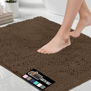 GORILLA GRIP Bath Rug Mat 30×20, Thick Soft Absorbent Chenille, Quick Dry Microfiber Mats, Rubber Backing Washable Shower Floor Rugs, US Designed Bathroom Bathmat Home Decor Accessories, Grey(Brown)
