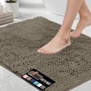 GORILLA GRIP Bath Rug Mat 30×20, Thick Soft Absorbent Chenille, Quick Dry Microfiber Mats, Rubber Backing Washable Shower Floor Rugs, US Designed Bathroom Bathmat Home Decor Accessories, Grey(Latte)