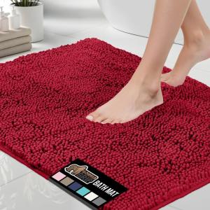 GORILLA GRIP Bath Rug Mat 30×20, Thick Soft Absorbent Chenille, Quick Dry Microfiber Mats, Rubber Backing Washable Shower Floor Rugs, US Designed Bathroom Bathmat Home Decor Accessories, Grey(Red)