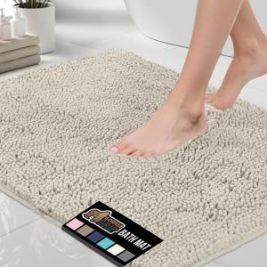 GORILLA GRIP Bath Rug Mat 30×20, Thick Soft Absorbent Chenille, Quick Dry Microfiber Mats, Rubber Backing Washable Shower Floor Rugs, US Designed Bathroom Bathmat Home Decor Accessories, Grey(Ivory)
