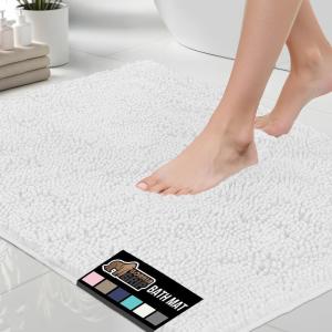 GORILLA GRIP Bath Rug Mat 30×20, Thick Soft Absorbent Chenille, Quick Dry Microfiber Mats, Rubber Backing Washable Shower Floor Rugs, US Designed Bathroom Bathmat Home Decor Accessories, Grey(White)