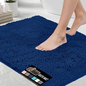 GORILLA GRIP Bath Rug Mat 30×20, Thick Soft Absorbent Chenille, Quick Dry Microfiber Mats, Rubber Backing Washable Shower Floor Rugs, US Designed Bathroom Bathmat Home Decor Accessories, Grey(Royal Blue)