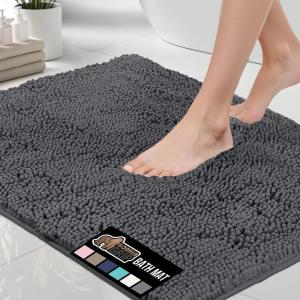 GORILLA GRIP Bath Rug Mat 30×20, Thick Soft Absorbent Chenille, Quick Dry Microfiber Mats, Rubber Backing Washable Shower Floor Rugs, US Designed Bathroom Bathmat Home Decor Accessories, Grey(Charcoal)