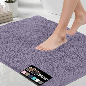 GORILLA GRIP Bath Rug Mat 30×20, Thick Soft Absorbent Chenille, Quick Dry Microfiber Mats, Rubber Backing Washable Shower Floor Rugs, US Designed Bathroom Bathmat Home Decor Accessories, Grey(Light Purple)