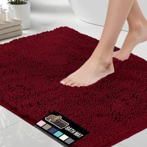 GORILLA GRIP Bath Rug Mat 30×20, Thick Soft Absorbent Chenille, Quick Dry Microfiber Mats, Rubber Backing Washable Shower Floor Rugs, US Designed Bathroom Bathmat Home Decor Accessories, Grey(Burgundy)